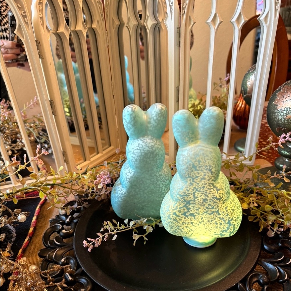 Set of Two Green Bunny Figurines